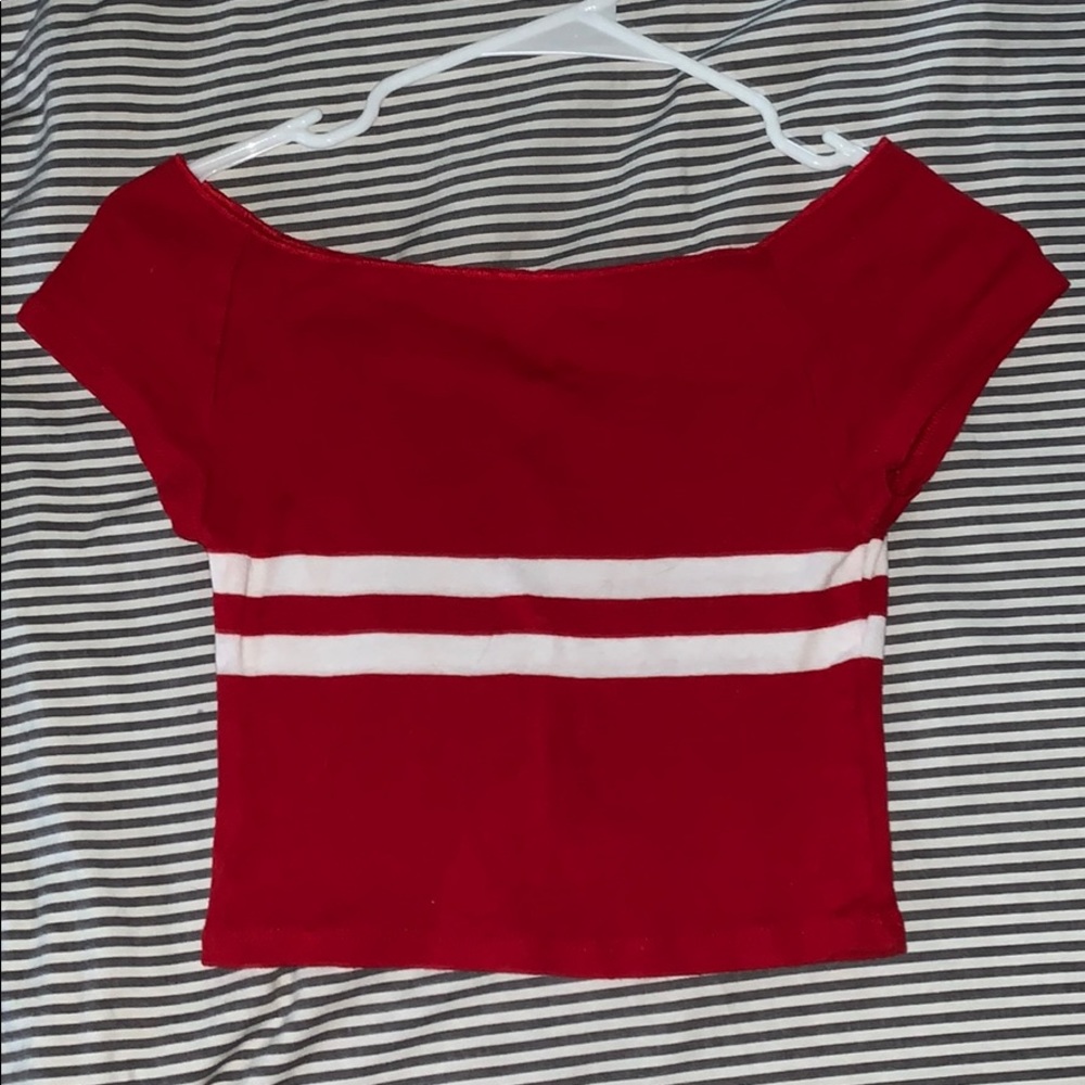 Red and White off-shoulder crop top